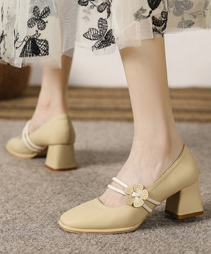 French Apricot One Word Buckle Chunky Heel