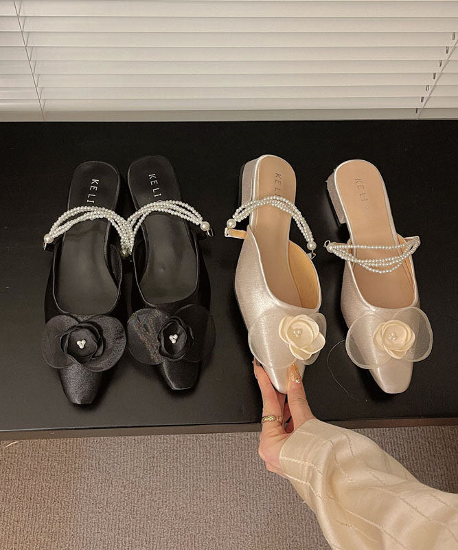 French Apricot Pearl Satin Slide Sandals