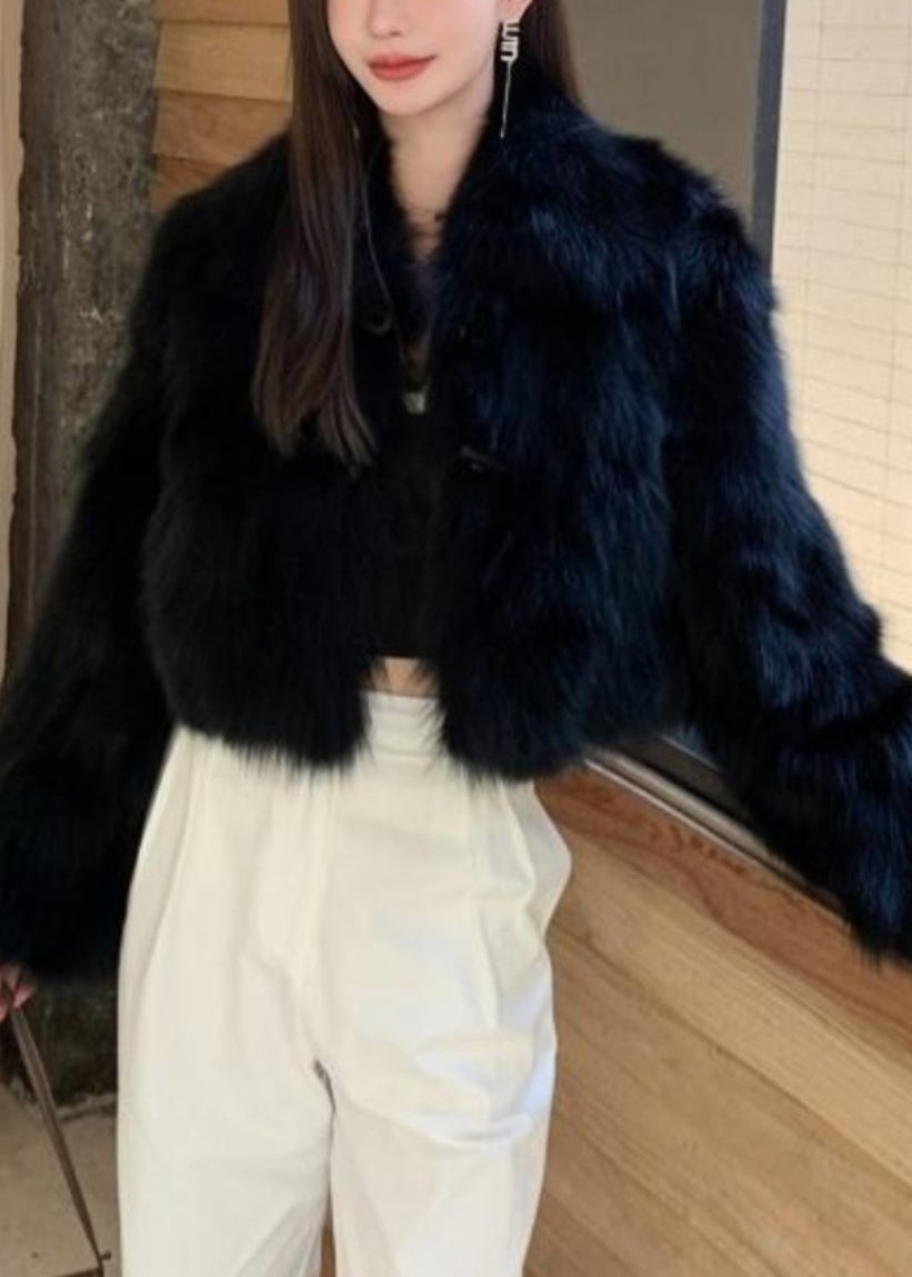 French Apricot Peter Pan Collar Button Leather and Fur Coat Spring