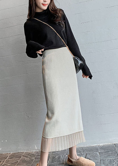 French Apricot Tulle Knit Pleated Skirt Spring