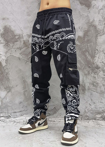 French Army Green Print Elastic Waist Cotton Harem Pants Fall