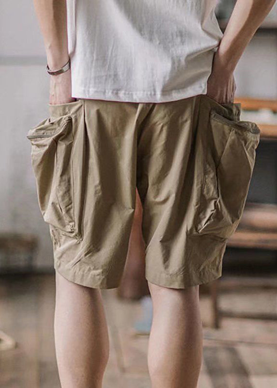 French Army Green Zip Up Pockets Cotton Shorts Summer