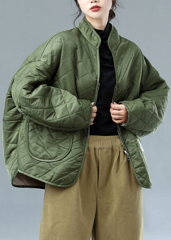 French Army Green Zip Up Wear on Both Sides Fleece Wool Lined Jackets Winter