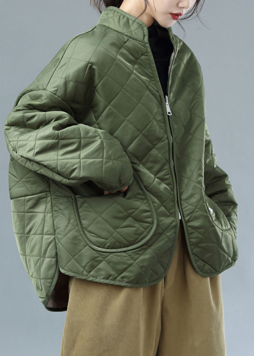 French Army Green Zip Up Wear on Both Sides Fleece Wool Lined Jackets Winter