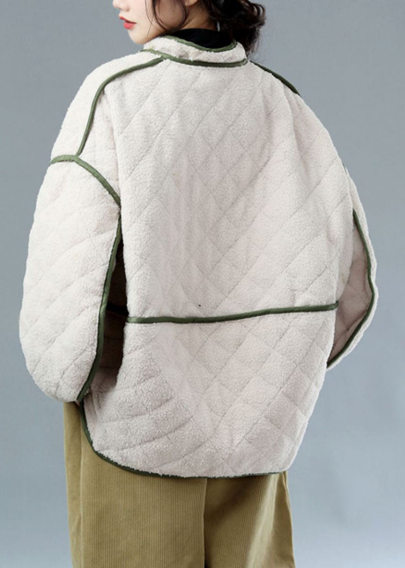 French Army Green Zip Up Wear on Both Sides Fleece Wool Lined Jackets Winter