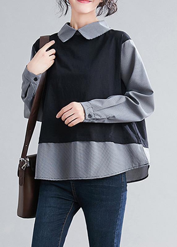 French Batwing Sleeve Patchwork Shirts Sewing Black Shirts