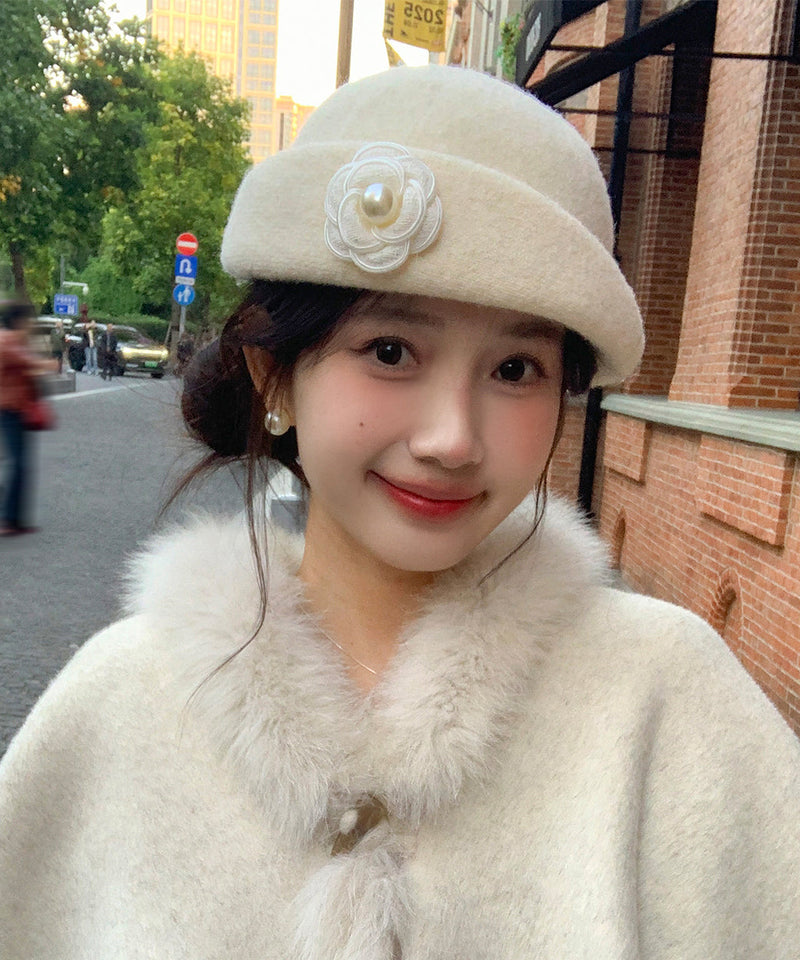 French Beige Pearl Woolen Bucket Hat