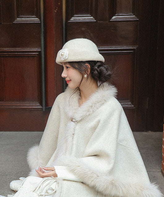 French Beige Pearl Woolen Bucket Hat