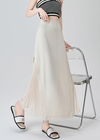 French Beige High Waist Draping Chiffon Pleated Skirt Spring