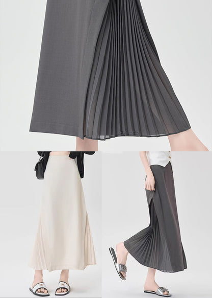 French Beige High Waist Draping Chiffon Pleated Skirt Spring