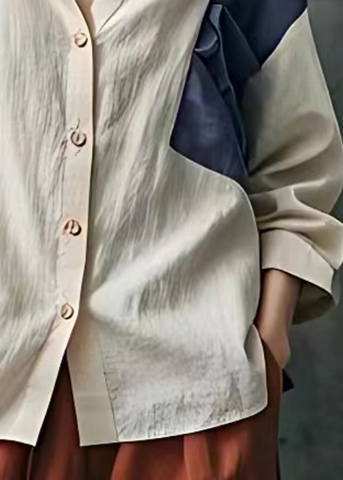 French Beige Peter Pan Collar Button Cotton Blouse Fall