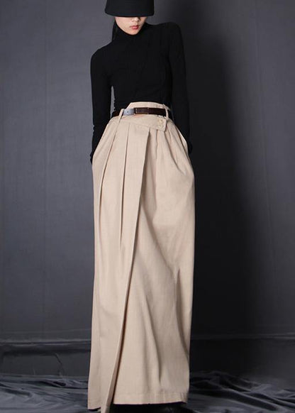 French Beige Asymmetrical Design Patchwork Skirt Summer