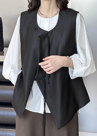 French Geometric Stripes Button Cotton Waistcoat Sleeveless