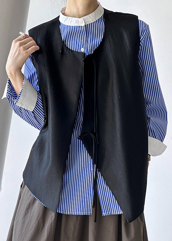 French Geometric Stripes Button Cotton Waistcoat Sleeveless