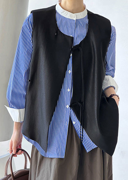 French Geometric Stripes Button Cotton Waistcoat Sleeveless