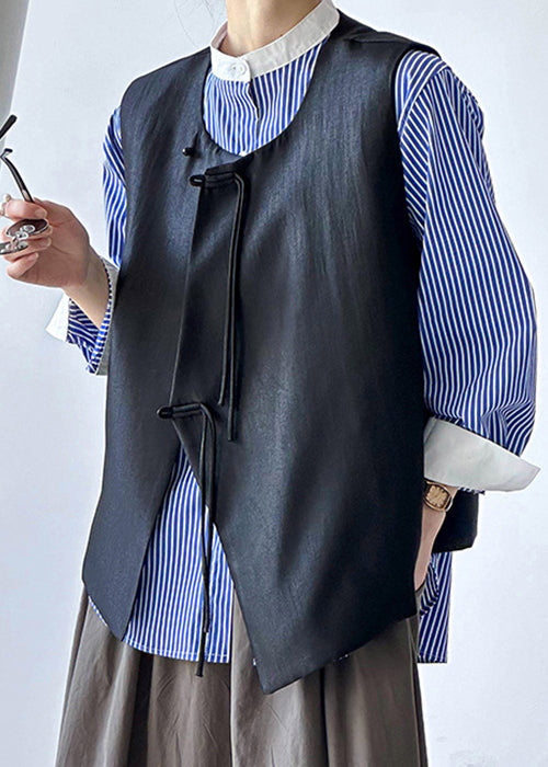 French Geometric Stripes Button Cotton Waistcoat Sleeveless