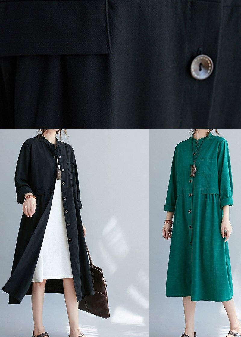 French Black Clothes Stand Collar Button Down a Line Spring Dress