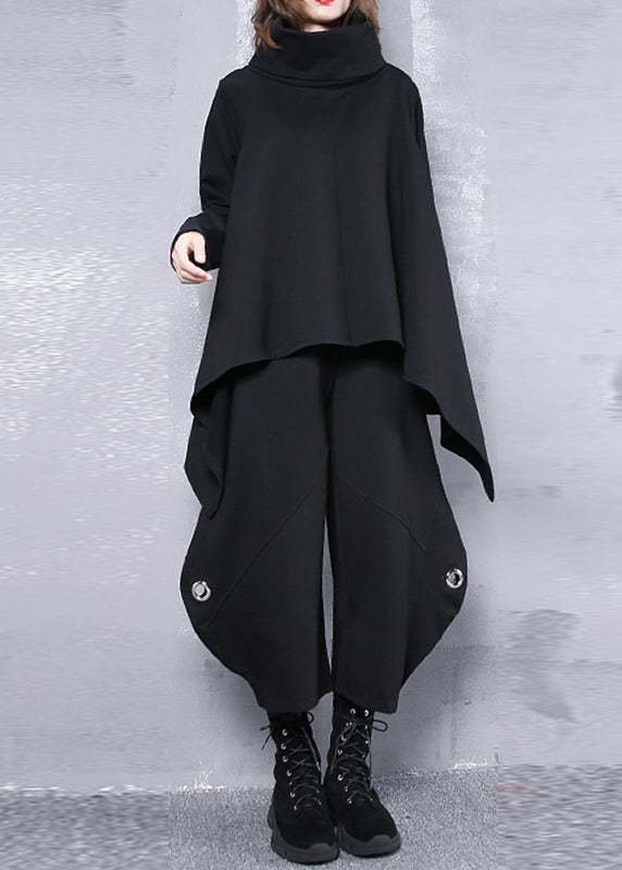 French Black Elastic Waist Iron Ring Pockets Harm Pants Summer