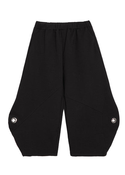 French Black Elastic Waist Iron Ring Pockets Harm Pants Summer