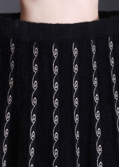 French Black Embroideried Mink Hair Knitted Skirt Winter