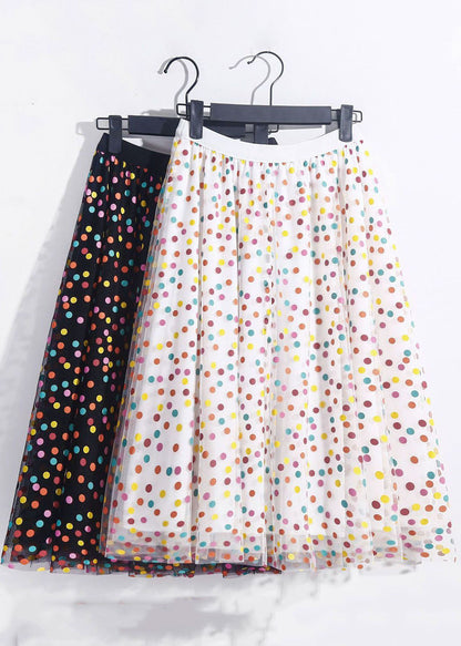 French Black High Waist Dot Print Tulle a Line Skirt Spring