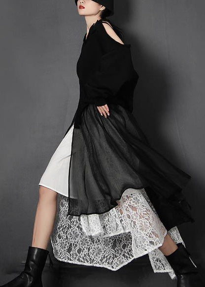 French Black Hollow Out Asymmetrical Design Summer Skirts