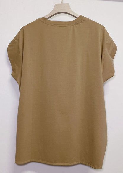 French Black O Neck Low High Design Patchwork Cotton T Shirt Tops Sleeve
