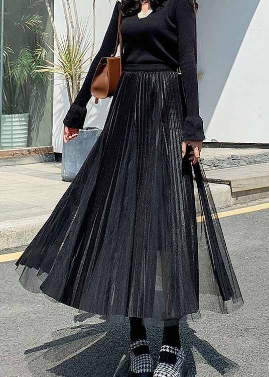 French Black Patchwork Tulle Skirts Spring