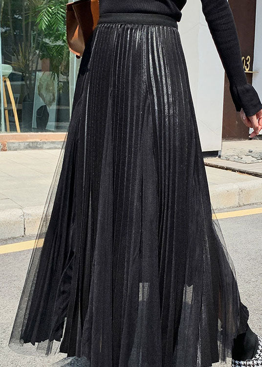 French Black Patchwork Tulle Skirts Spring
