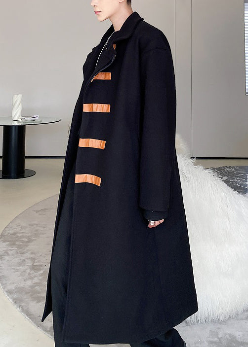 French Black Peter Pan Collar Button Woolen Coat Winter