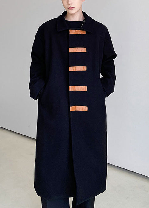 French Black Peter Pan Collar Button Woolen Coat Winter