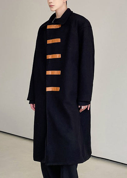 French Black Peter Pan Collar Button Woolen Coat Winter