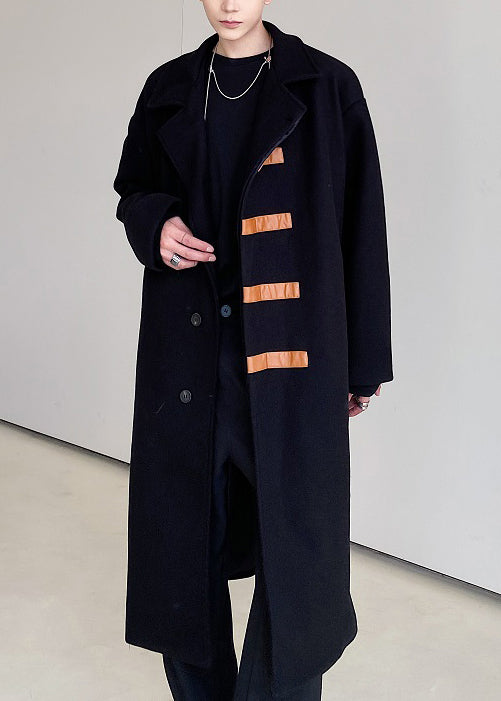 French Black Peter Pan Collar Button Woolen Coat Winter