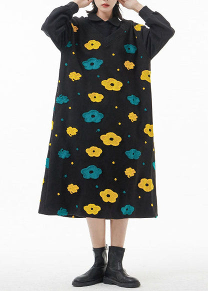 French Black Peter Pan Collar Patchwork Woolen Dress Spring