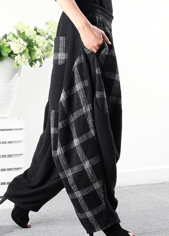 French Black Plaid Patchwork Lantern Pants Winter