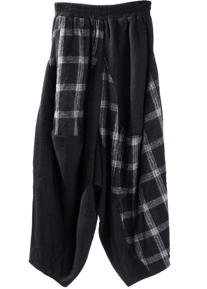 French Black Plaid Patchwork Lantern Pants Winter