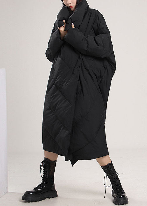 French Black Pockets Loose Duck Down Coat Winter