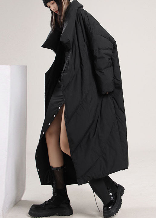 French Black Pockets Loose Duck Down Coat Winter