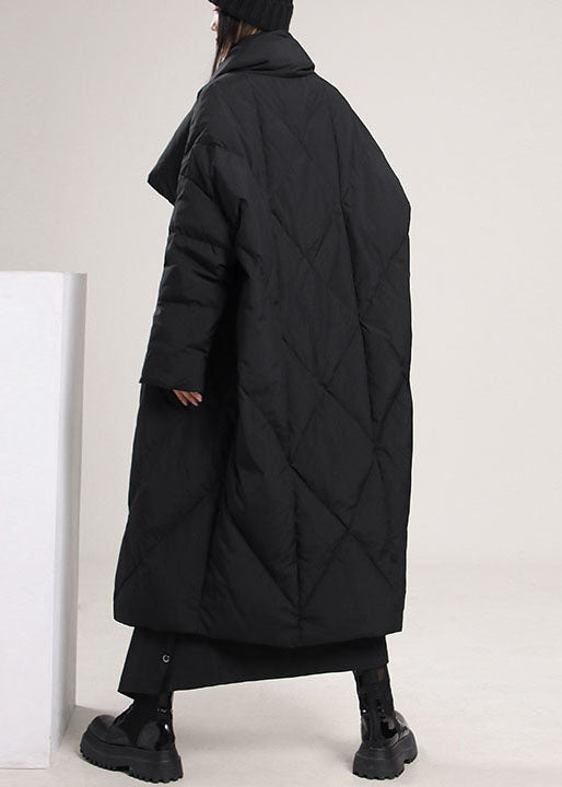 French Black Pockets Loose Duck Down Coat Winter