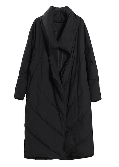 French Black Pockets Loose Duck Down Coat Winter