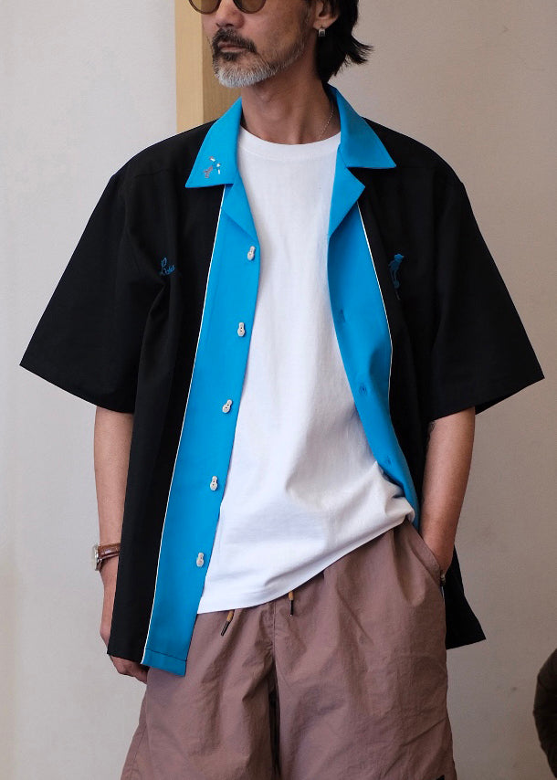 French Black Print Patchwork Cotton Shirts Summer