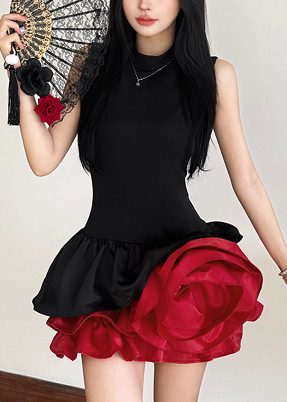French Black Rose Mid Dresses Sleeveless