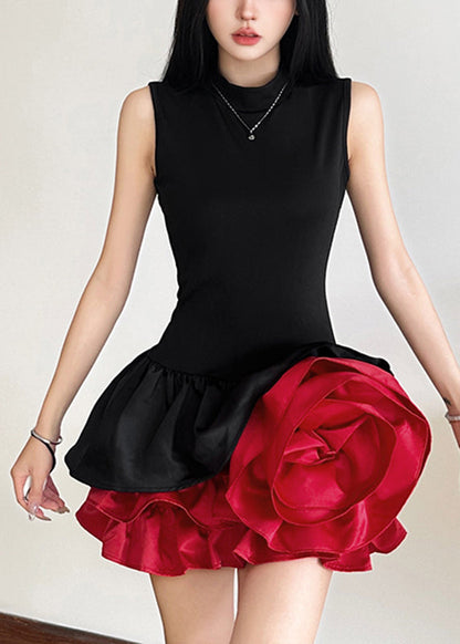 French Black Rose Mid Dresses Sleeveless