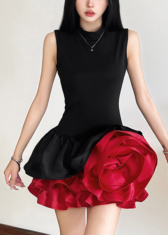 French Black Rose Mid Dresses Sleeveless