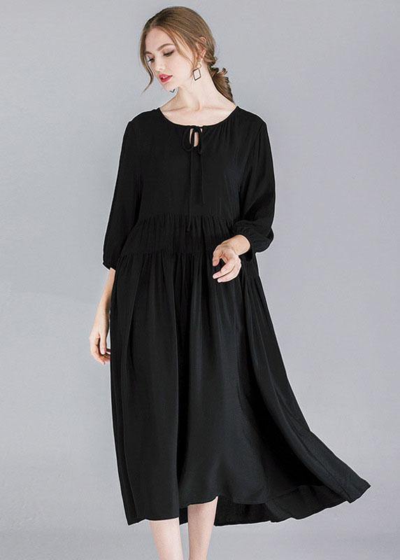 French Black Patchwork Spring Three Quarter Sleeve Long Dresses