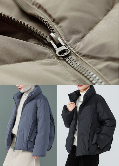 French Black Stand Collar Oversized Duck Down Winter Coats Long Sleeve