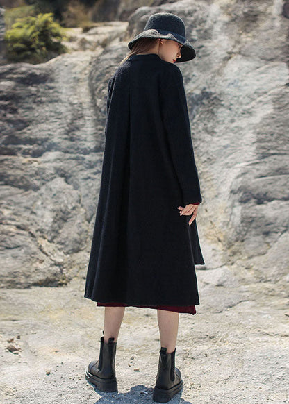 French Black Stand Collar Low High Design Woolen Coats Winter
