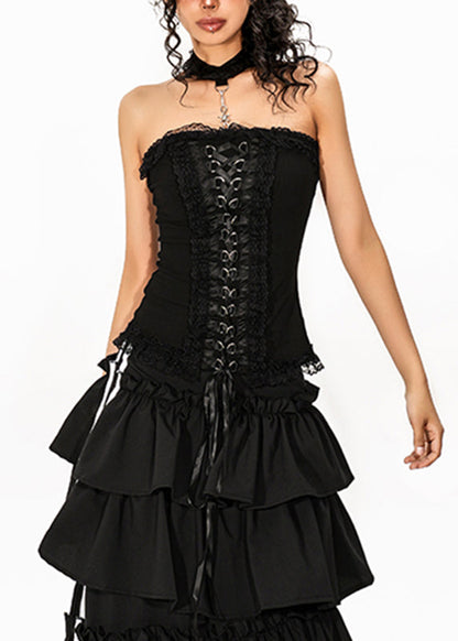 French Black Tie Waist Top Sleeveless