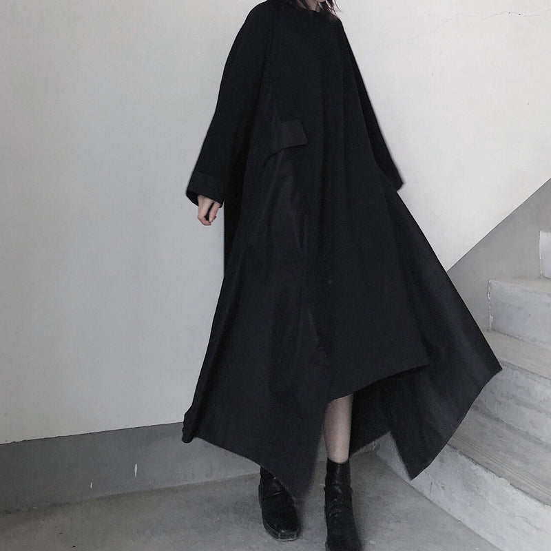 French Black Tunics O Neck Asymmetric a Line Spring Dress