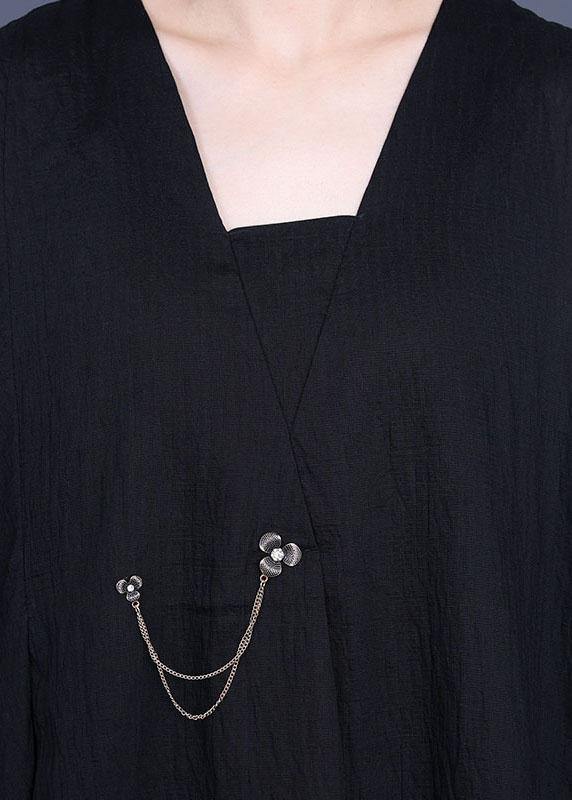 French Black V Neck Asymmetrical Design Dresses Summer